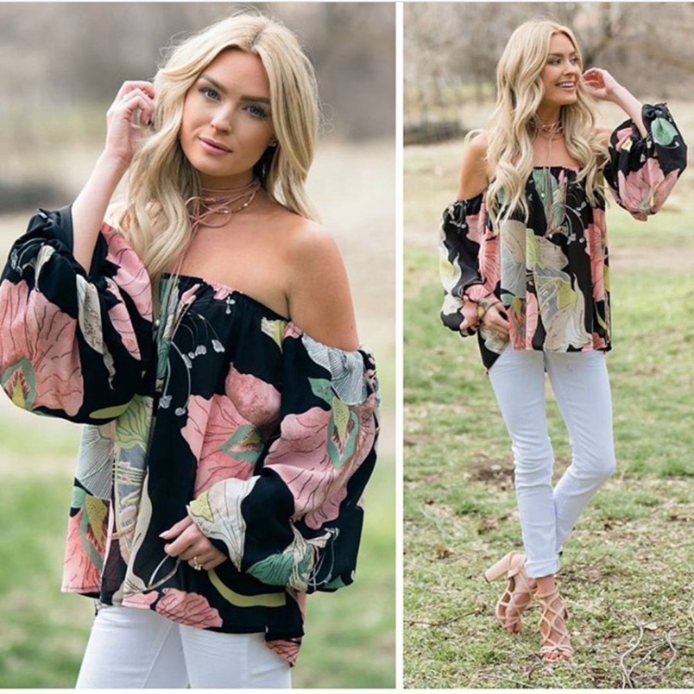 Off the shoulder top with puffy attached sleeves